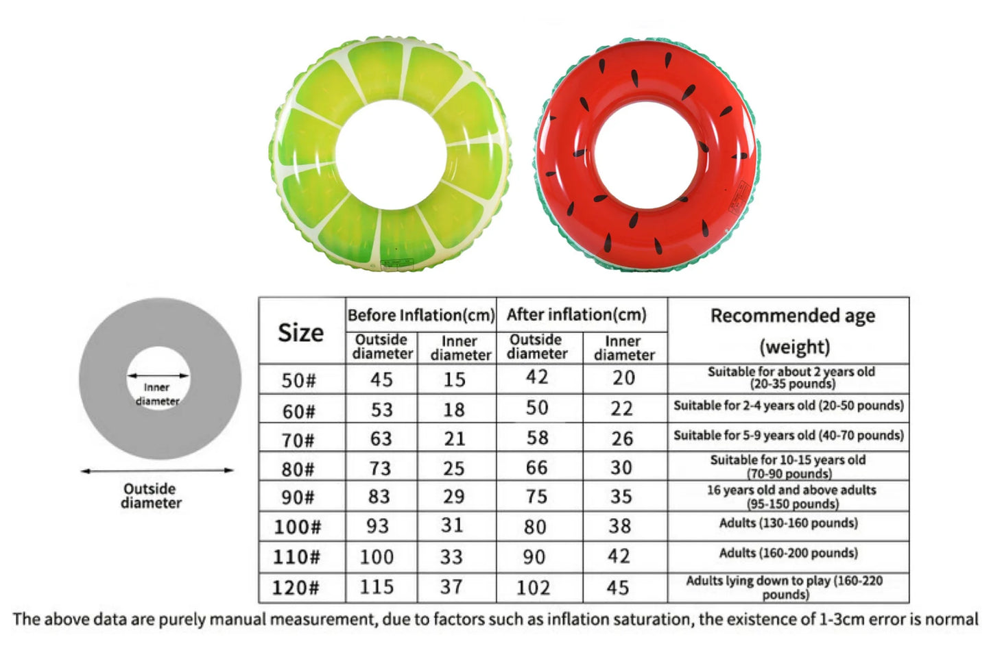 Watermelon Swim Ring Inflatable Float Backyard Pool Float Circle For Adult Children Summer Water Sports Outdoor Game