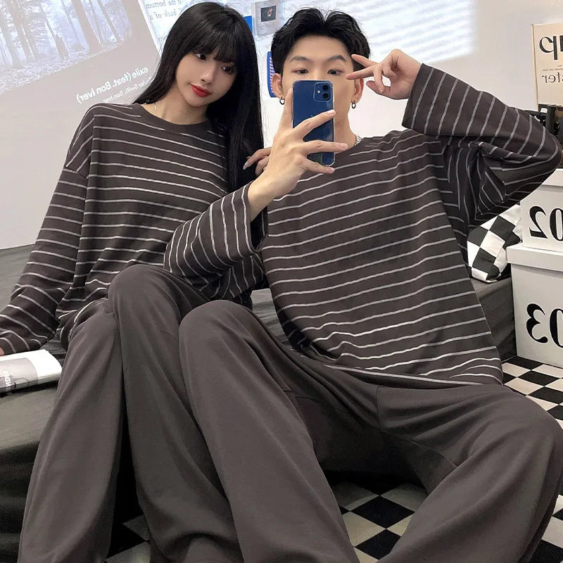 Autumn Couple Pajamas Sets Cartoon Men Sleepwear Leisure Cotton Plus Size Long Sleeve Women Homewear pijama Homme Mujer Dropship