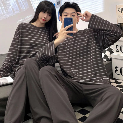 Autumn Couple Pajamas Sets Cartoon Men Sleepwear Leisure Cotton Plus Size Long Sleeve Women Homewear pijama Homme Mujer Dropship