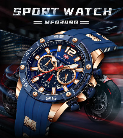 MINI FOCUS Multifunctional Sports Quartz Watch Mens Watches Waterproof Chronograph Wrist Watch with Date Luminous Hands 0349G
