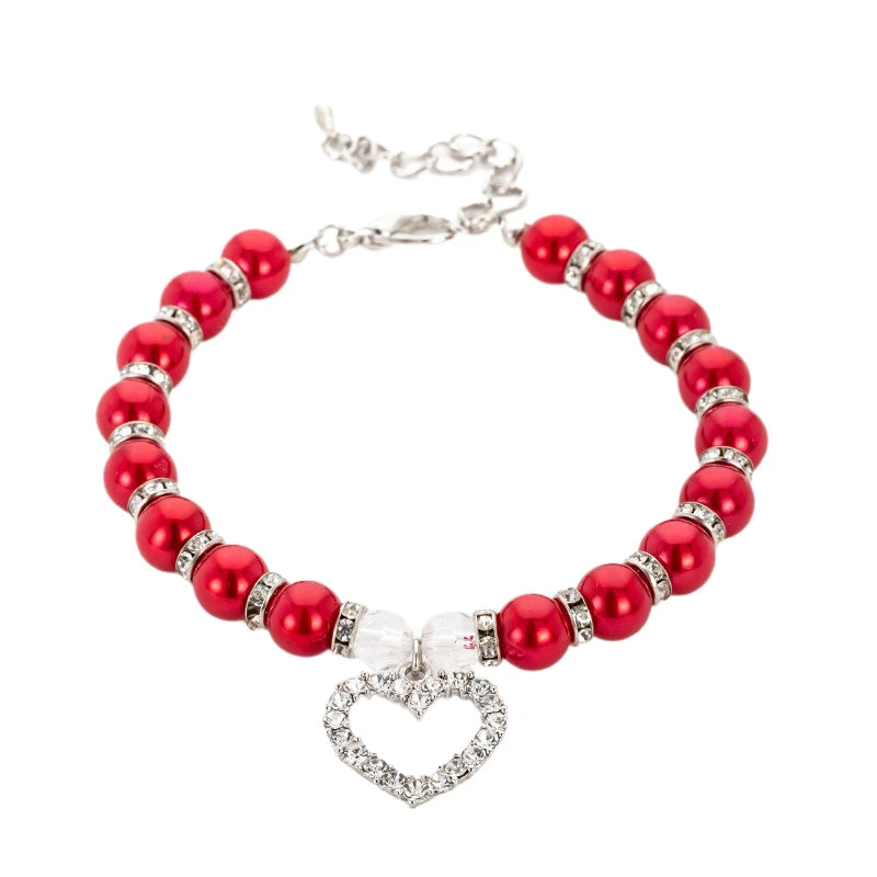 Bling Pearl Dog Collar Small and Medium Dogs Crown Hair Clips Puppy Accessories Doggy Heart and Bone Necklace Pet Supplies