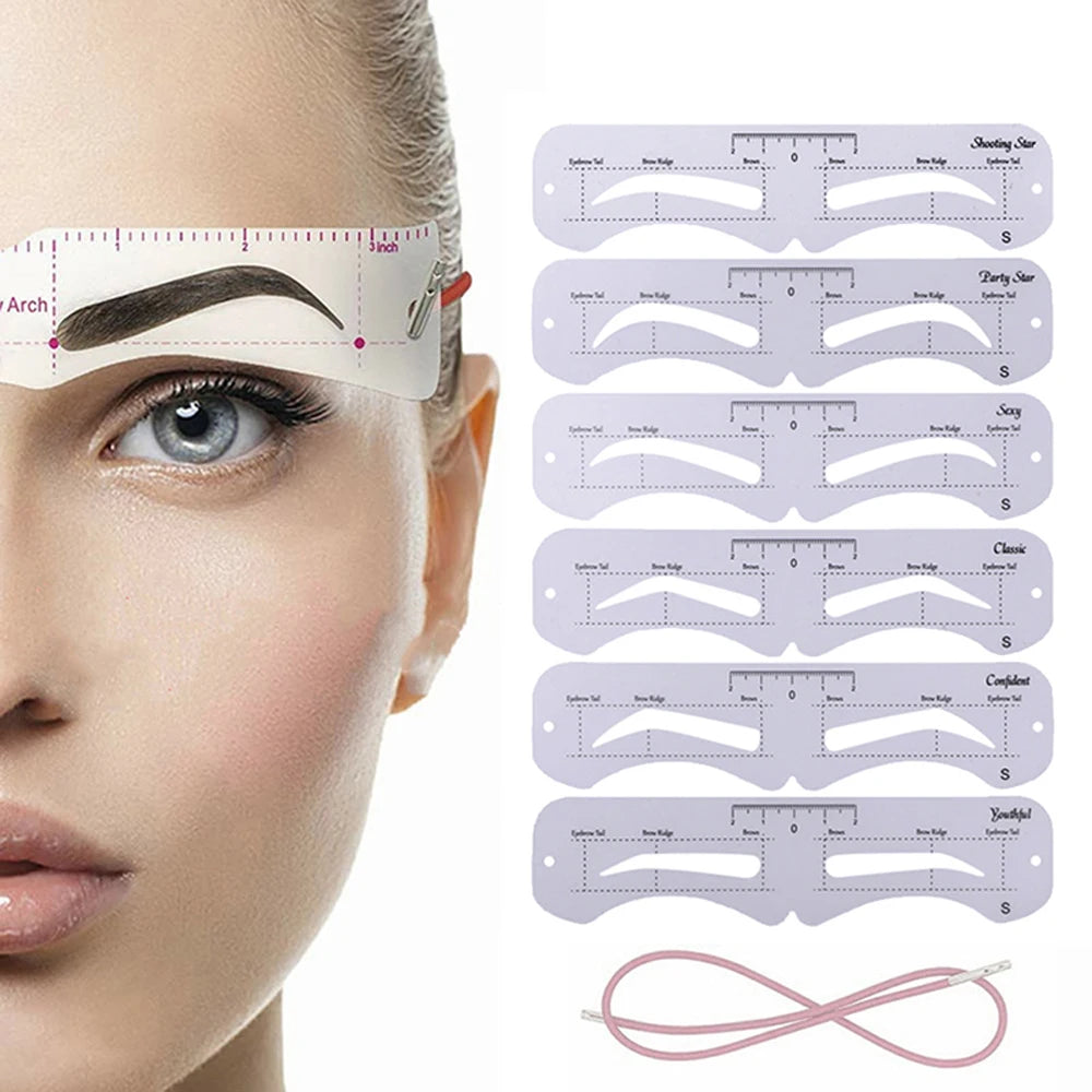 Reusable Eyebrow Shaper DIY 6PCS Set Soft Ruler Brow Definer Eyebrow Stamp Card Soft Ruler Stencil Shaping Makeup Tool