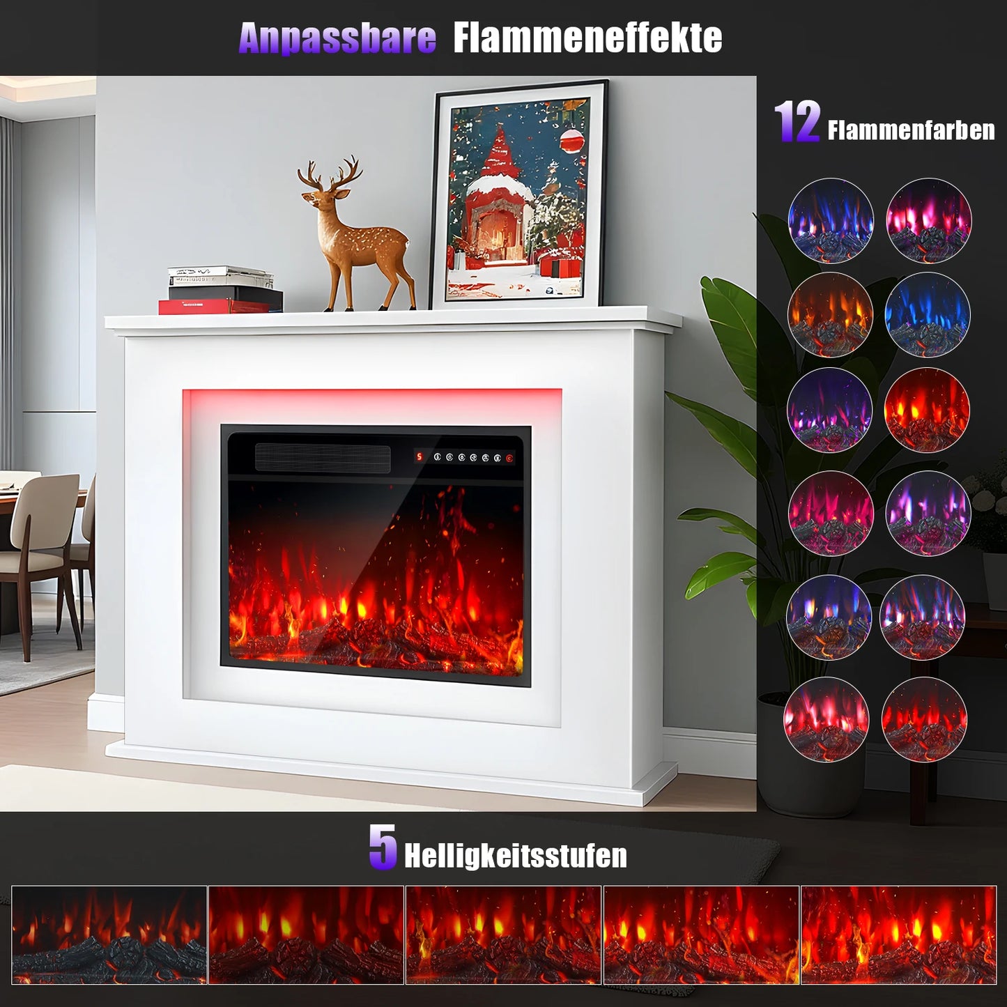 23'' Freestanding Electric Fireplace Stove w/Remote, Timer, Realistic Fake Fireplace Heater, 12 Flame Colors, 5 Flame Brightness