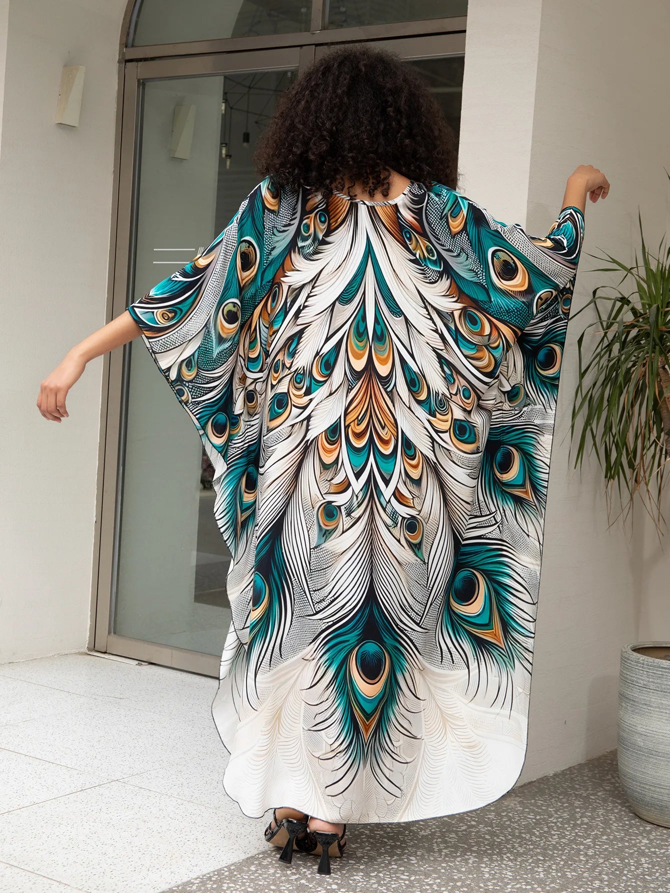 Plus Size Kaftan Dress for Women Hawaiian Batwing Sleeve Beach Cover Up Summer Swimsuit Dresses