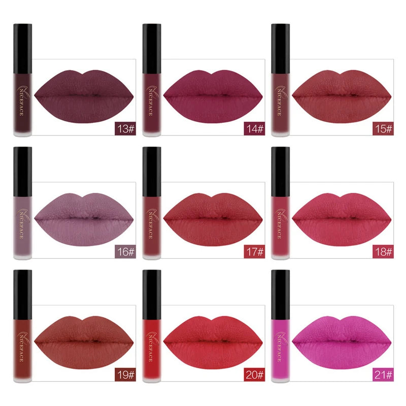 NICEFACE Nude Matte Liquid Lipsticks Waterproof Long Lasting Lip Gloss Sexy Red Velvet Lip Tint Women Makeup Cosmetics Batom