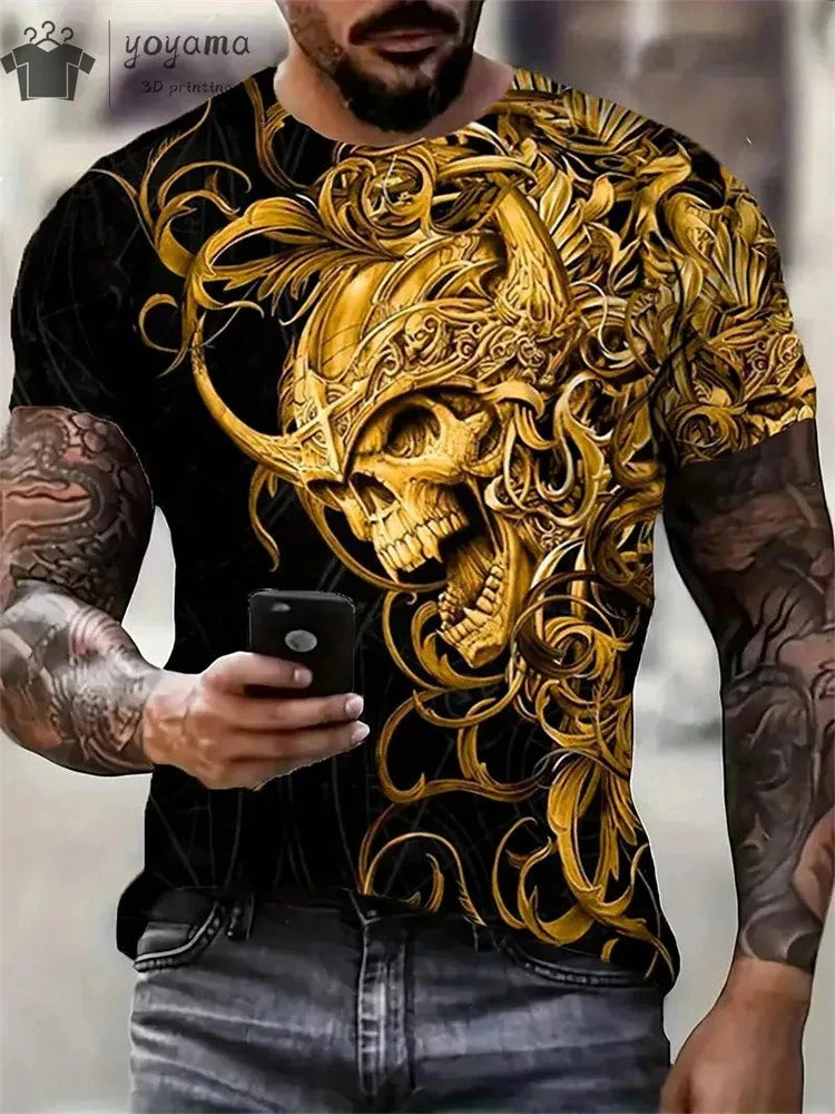 New Men's Horror Skull Print T-Shirt 3D  O-Neck Short Sleeve Fashion Oversized T-Shirts Men's Summer Street Clothing