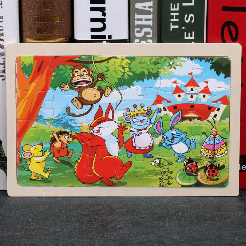 New 24 Pieces Wooden Puzzles Cartoon Animal Wood Jigsaw Learning Toys for GIFT