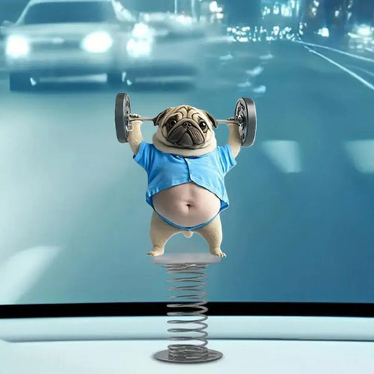 Cute 2D Pug Car Ornaments Kawaii Reading Dog Car Panel Dashboard  Spring Toys Decor Creative Accessories Gift
