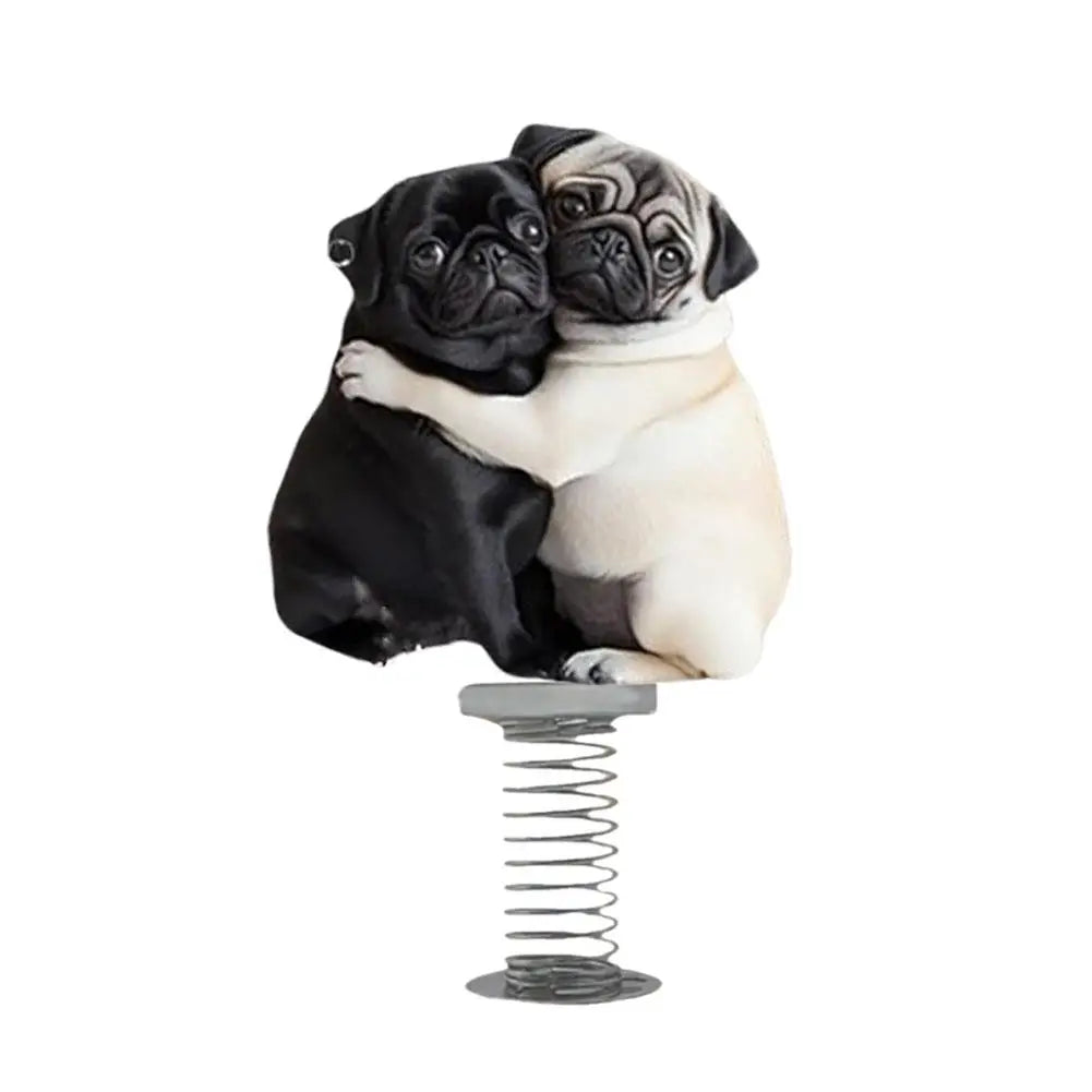 Cute 2D Pug Car Ornaments Kawaii Reading Dog Car Panel Dashboard  Spring Toys Decor Creative Accessories Gift