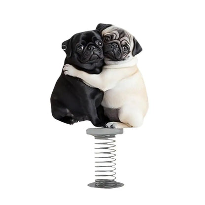 Cute 2D Pug Car Ornaments Kawaii Reading Dog Car Panel Dashboard  Spring Toys Decor Creative Accessories Gift