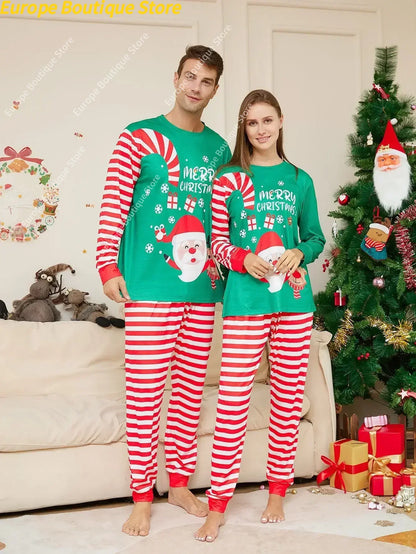 2026 Happy New Year's Clothes Gift Cartoon Family Cute Christmas Pajamas Set Mother Father Kids Matching Outfits Xmas Look Pjs