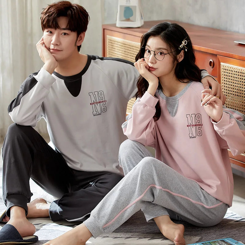 Autumn Couple Pajamas Sets Cartoon Men Sleepwear Leisure Cotton Plus Size Long Sleeve Women Homewear pijama Homme Mujer Dropship