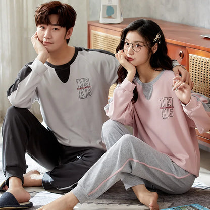 Autumn Couple Pajamas Sets Cartoon Men Sleepwear Leisure Cotton Plus Size Long Sleeve Women Homewear pijama Homme Mujer Dropship