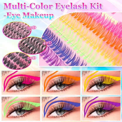 600pcs Colorful Lashes Cluster Eyelash Book Clusters Extensions, 9-16mm mix Individual Lash DIY at Home Makeup Tool