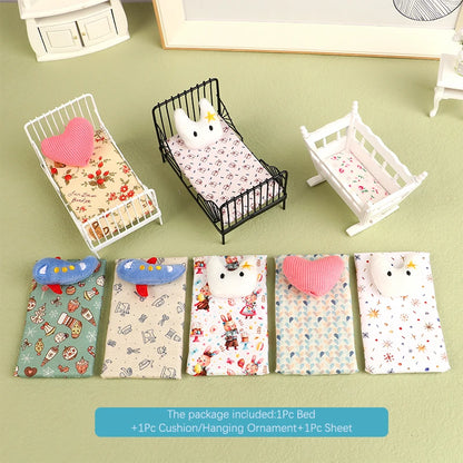 1:12 miniature bed for dolls Dollhouse Iron doll bed Furniture toy children simulation house role play toys collection gifts