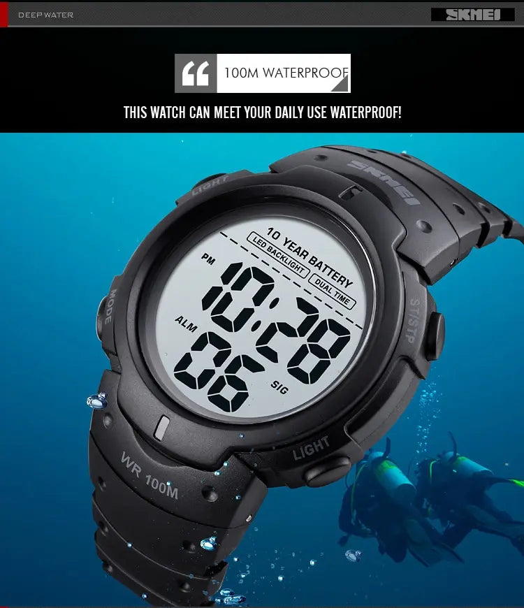 Skmei Led Light Display Chrono Digital Sport Watches Mens 10bar Top Waterproof Wristwatch 10 Year Battery Life Alarm Date Clock