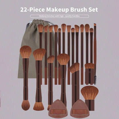 22pcs Makeup Brush Set Including 20pcs Professional Aluminum Tube Makeup Brushes, 2pcs Air Cushion Puffs For Daily Use