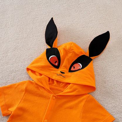 Summer Boys and Girls Cute Anime Fox Hat Cotton Comfortable Casual Short Sleeve Baby Bodysuit