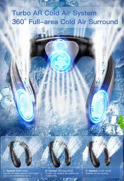 720 Degree Cooling Neck Hanging Fan Rechargeable Semiconductor Cooling Bladeless Mute Fan Portable Wearable Summer Air Cooler