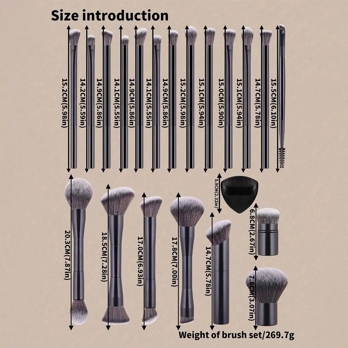 22pcs Makeup Brush Set Including 20pcs Professional Aluminum Tube Makeup Brushes, 2pcs Air Cushion Puffs For Daily Use