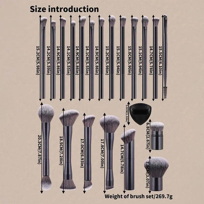 22pcs Makeup Brush Set Including 20pcs Professional Aluminum Tube Makeup Brushes, 2pcs Air Cushion Puffs For Daily Use