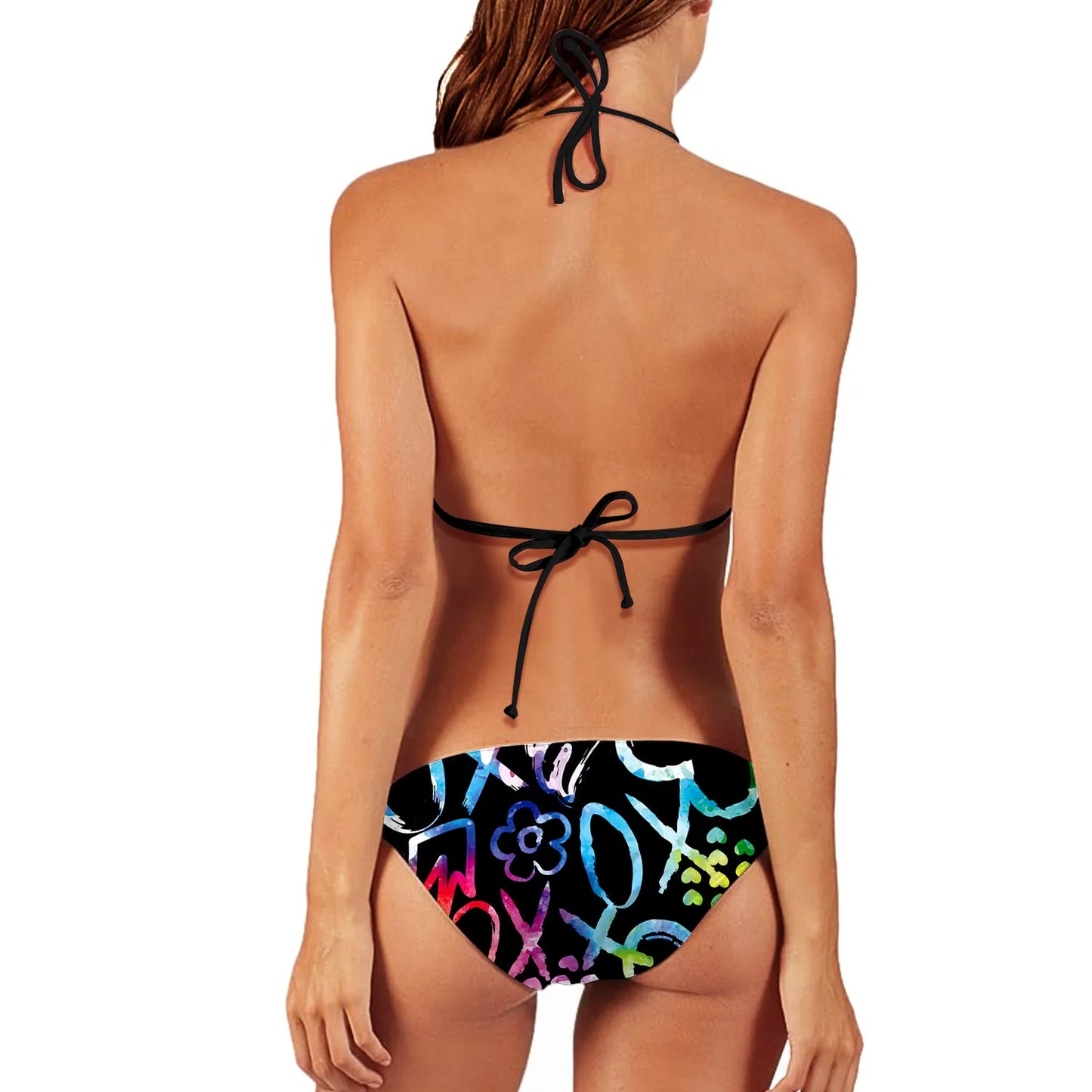 Nadanba Sexy Swimsuit Women Backless Fashion Abstract Printing Swimwear Bathing Bikinis Beach Party Two-Piece Bikini Set