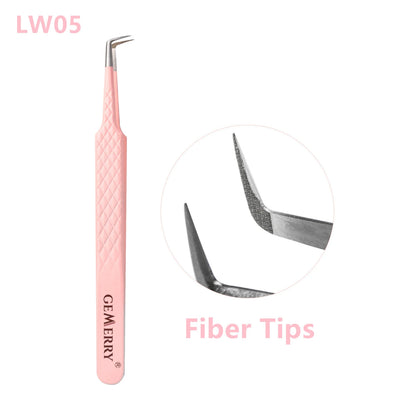 GEMERRY 1 Pcs Pink Gradient Angel Eyelash Tweezers Fiber Tips High Precision Professional Stainless Steel Tool