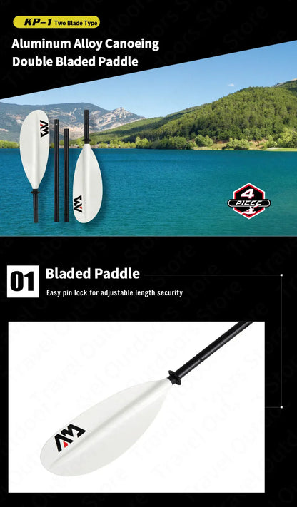 KP-1 Aluminum Alloy Canoeing Double Bladed Paddle 4-section Surf Board Rowing Oars Kayak Boat Parts 230cm Paddle