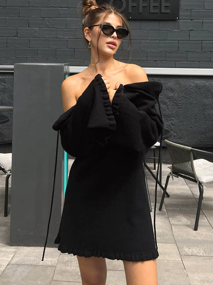 2026 Women Ins Style Sexy Backless Neck-hanging Long Sleeve Fishtail Dress Knit Beachwear Summer Swimsuit Bikini Cover-ups A2825