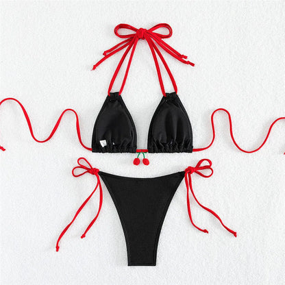 Cute Cherry Micro Bikinis Sets Mini Thong Sexy Swimsuit Women String Halter Swimwear Triangle Bikini Mujer Bathing Suit Biquinis