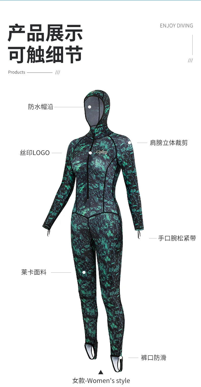 0.5MM Lycra Swimsuit Women Men Summer Suits Fishing Diving Surfing Snorkeling Kayaking Camouflage Adult Full Body