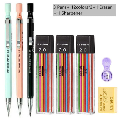 2.0mm Mechanical Pencil Black / Color Lead Refill 2B Sketching Pencil Art Sketch Painting Writing For School & Office Stationery