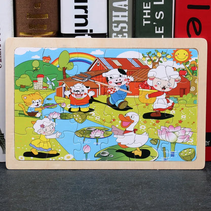 New 24 Pieces Wooden Puzzles Cartoon Animal Wood Jigsaw Learning Toys for GIFT