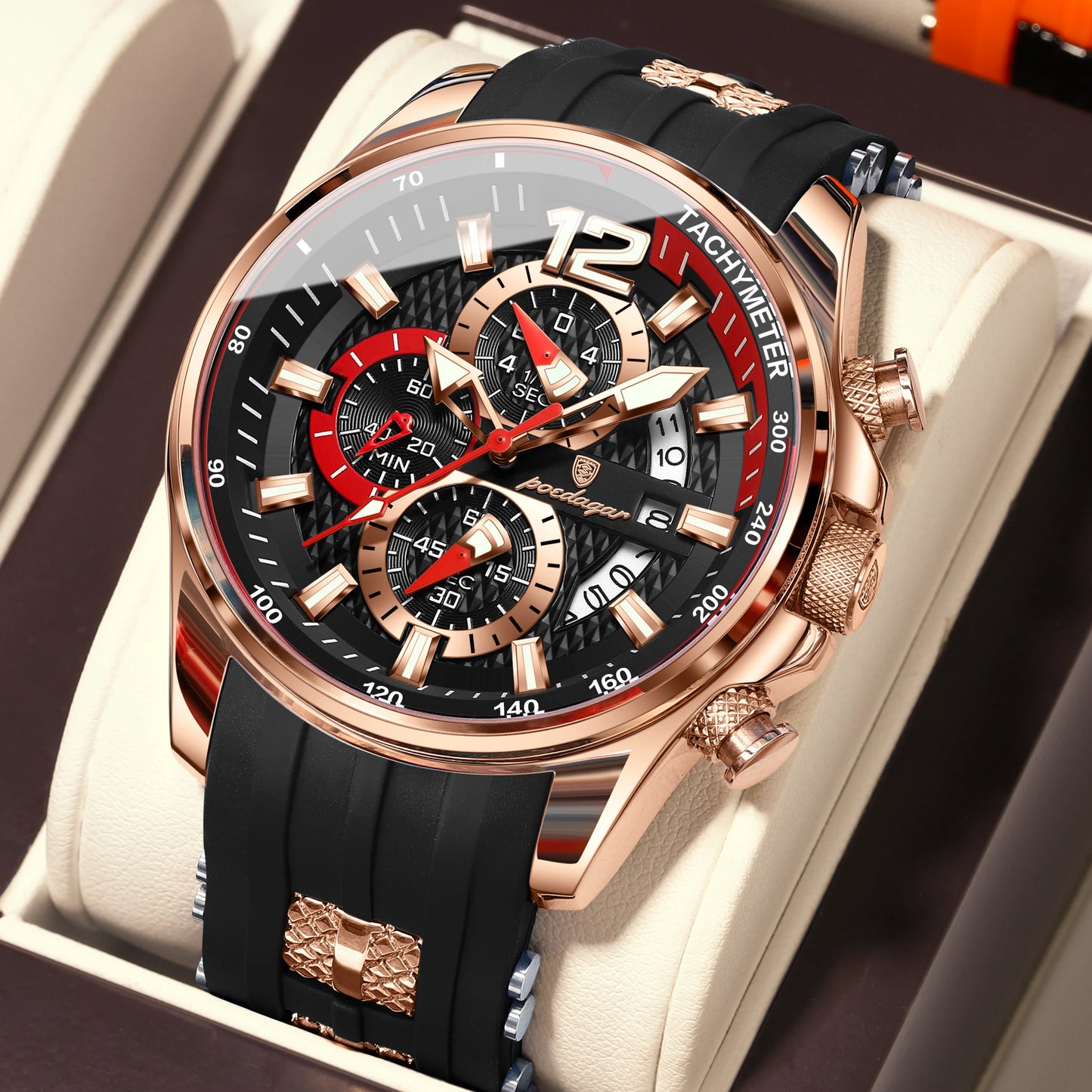 POEDAGAR Functional Watch For Men Date Chronograph Luminous Waterproof Silicone Classic Male Watch Quartz Original Men's Watches