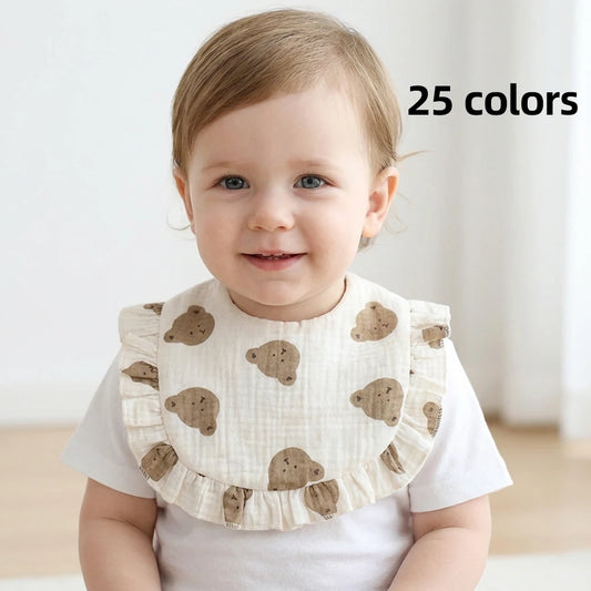 New Spring and Summer Baby Small Floral Bib, Girls' Gauze Ruffle Bib, Cute Baby Drool Towel