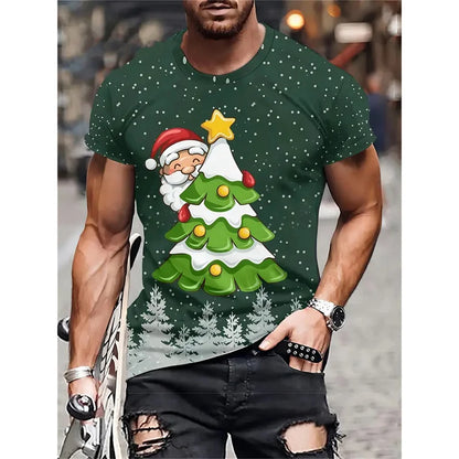 Christmas Tree Pattern T-Shirt For Men Funny Santa Claus 3D Printed Tees Summer Casual Short Sleeve O-Neck Tops Unisex T-Shirts