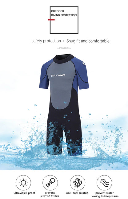 Men's 2mm 3mm One-piece Diving Suit Thermal Insulation Sun Protection Short Sleeve Swimming Surfing Snorkeling Shorty Wetsuit