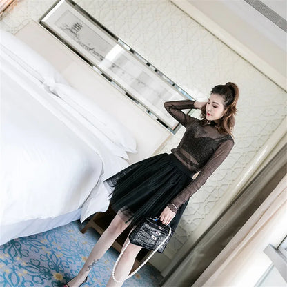 New Transparent See Through Shirt Women Sexy Harajuku Mesh Tops Net Undershirt Star Base Top Camisas Femininas Clubwear SheerTee