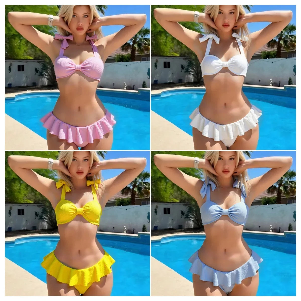 Sexy Knitted Lace Bikini Set Women's Swimsuit Two-Piece Ensemble Separate Top And Bottoms Fashionable Poolside Attire