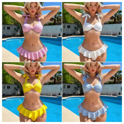 Sexy Knitted Lace Bikini Set Women's Swimsuit Two-Piece Ensemble Separate Top And Bottoms Fashionable Poolside Attire