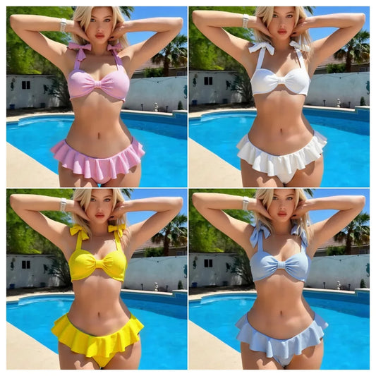 Sexy Knitted Lace Bikini Set Women's Swimsuit Two-Piece Ensemble Separate Top And Bottoms Fashionable Poolside Attire