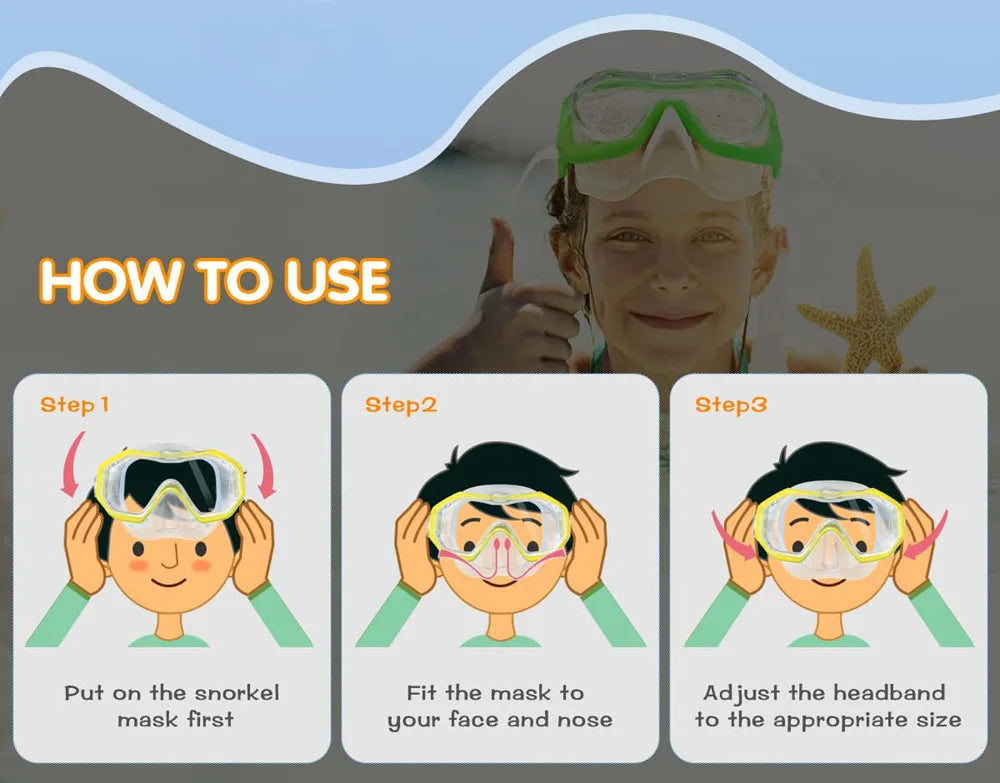 3 Windows Snorkel Mask Set Scuba Diving Swimming Goggles Panoramic Wide View HD Dry Top Anti-Leak Anti-Fog For Adults and Kids