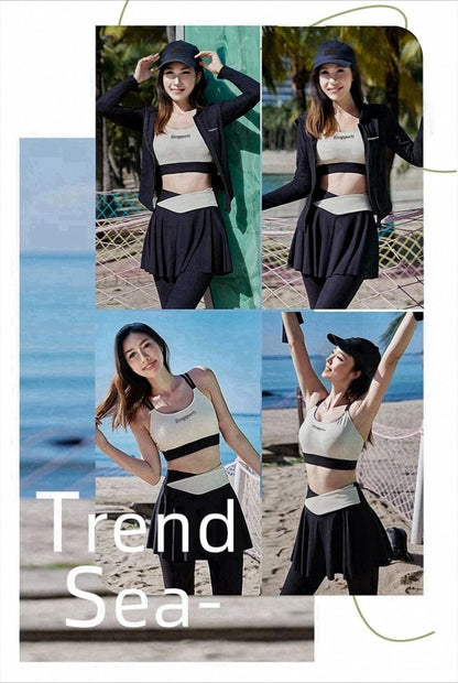 Women's Long Sleeve Long Pants Swimsuit Set 4pcs Tummy Control Slimming Athletic 2025 New Swimming Surf Dive Fall Swimsuit