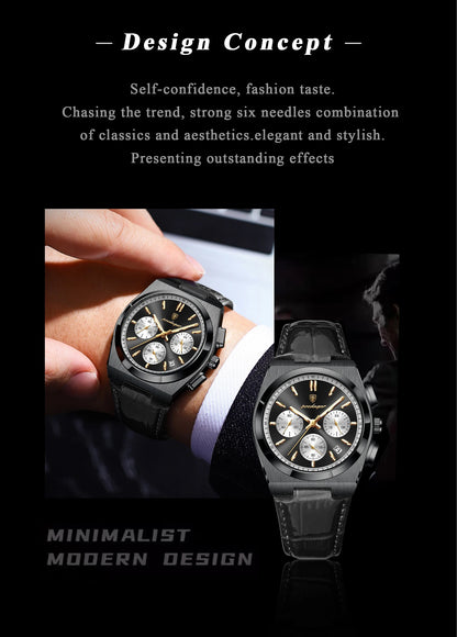 POEDAGAR Business Functional Male Watch Waterproof Luminous Chronograph Date Sports Men Wristwatch Leather Men's Quartz Watches