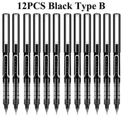 Deli Rollerball Pens, 12 Pack Blue/ Black Liquid Ink Ballpoint Gel Pens, 0.5 mm Fine Tip Rolling Ball Pens for Writing Drawing