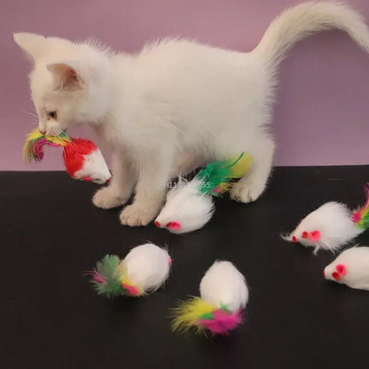5/10/20PC Cute Mini Soft Fleece False Mouse Cat Toys Colorful Feather Funny Playing Training Toys Cats Kitten Puppy Pet Supplies