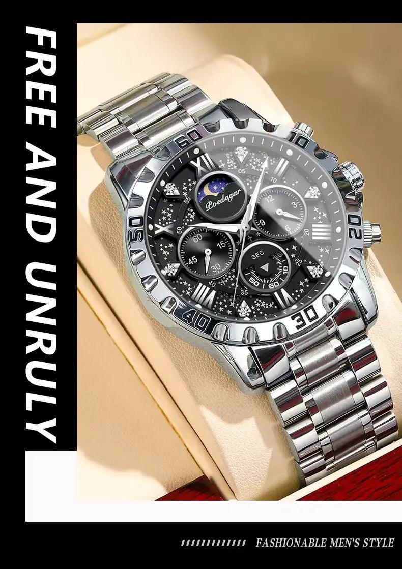 POEDAGAR Luxury Brand Men Watch Chronograph Waterproof Stainless Steel Luminous Male Watch Quartz Fashion Watches For Men Reloj