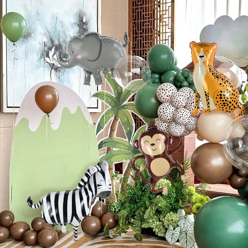 1Pc Cartoon Animals Lion Monkey Elephant Leopard Foil Balloon Jungle Safari Birthday Party Air Globos Decorations Kids Gift Toys