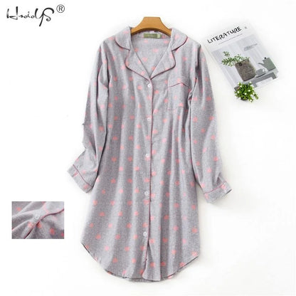 Nightgown 100% Brushed Cotton Nightshirts Women's Sleepwear Long Sleeve Plaid Winter Oversize Sleep Dress Women Home Clothes