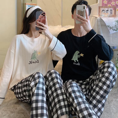 Autumn Couple Pajamas Sets Cartoon Men Sleepwear Leisure Cotton Plus Size Long Sleeve Women Homewear pijama Homme Mujer Dropship